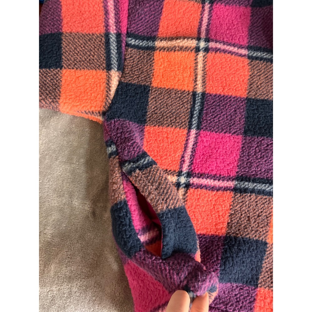 NEW American Eagle Plaid Fleece Cropped Pullover Sweatshirt S Pink Orange NWT - Picture 6 of 8